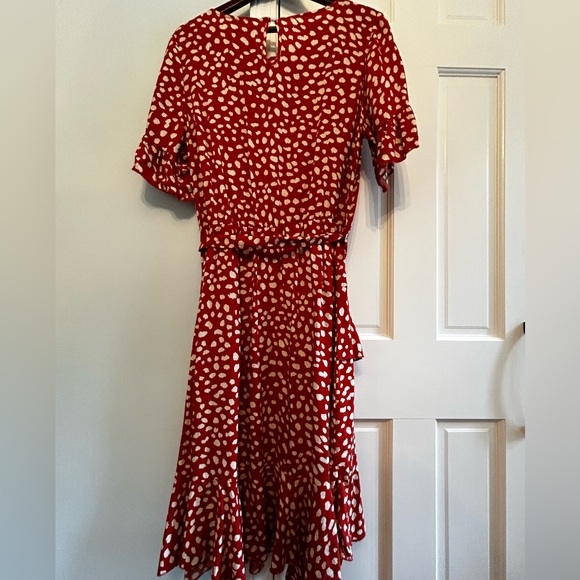 Belted Dalmatian Print Ruffle Trim Dress, Sz L - Picture 10 of 13